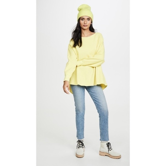 NWT FREE PEOPLE Amelia neon yellow oversized thermal long sleeve tunic top m - Picture 4 of 9